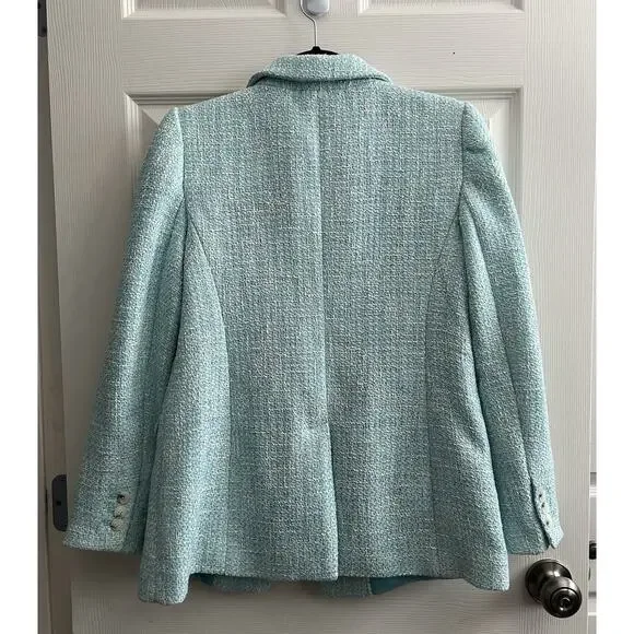 TALBOTS Women's Aqua Blue Luxe Tweed Tailored Career Blazer Jacket - Picture 8 of 14